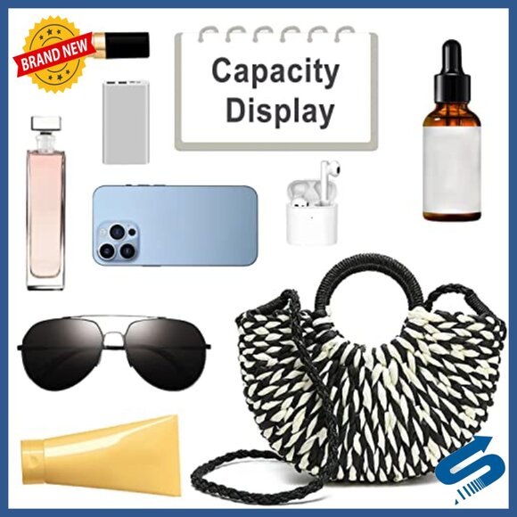 Hand-Woven Straw Tote Bag with Shoulder Strap for Beach Shopping Travel - Picture 5 of 7